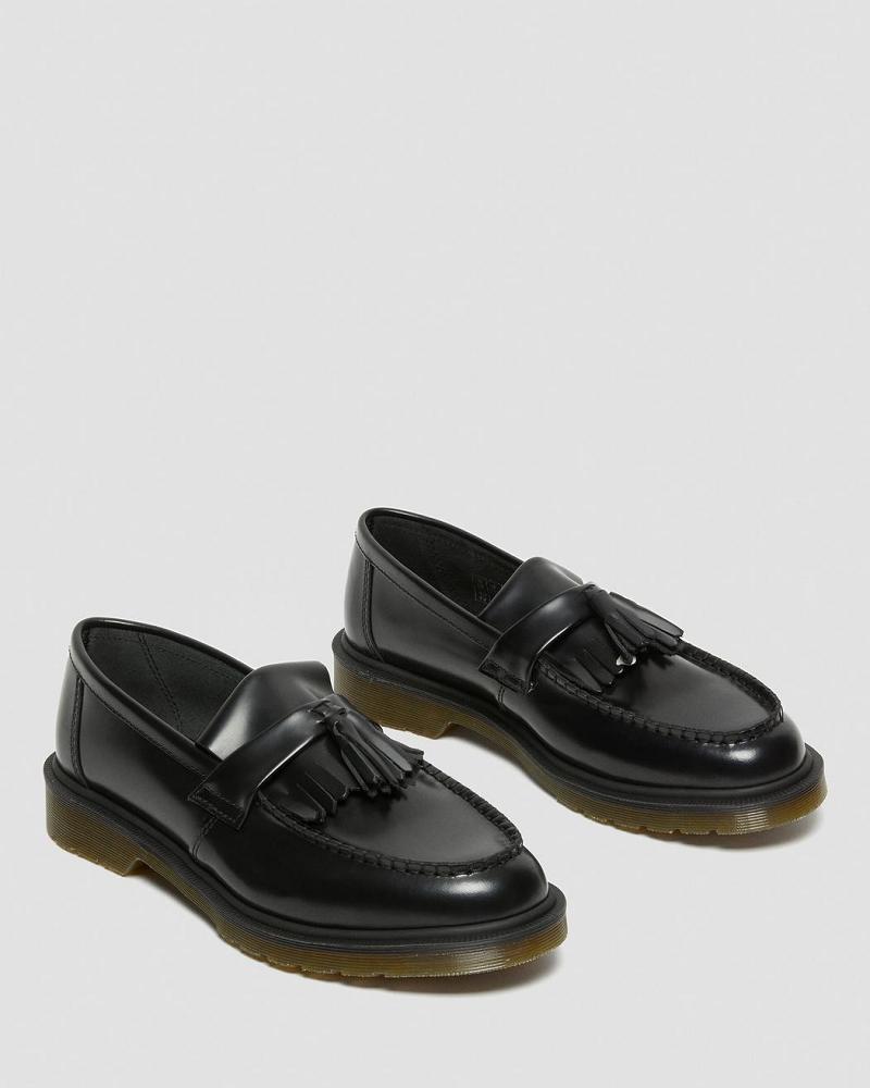 Black Women's Dr Martens Adrian Smooth Leather Tassle Loafers Oxfords Shoes | CA 382XYU